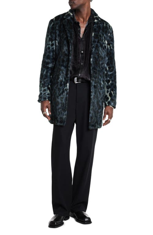 Shop John Varvatos Templeton Animal Print Faux Fur Topcoat In Navy