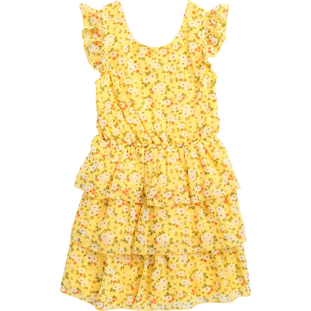 Shop Lily Bleu Kids' Cap Sleeve Tiered Dress In Yellow