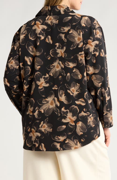 Shop Nordstrom Print Twill Button-up Shirt In Black- Tan Carbon Floral