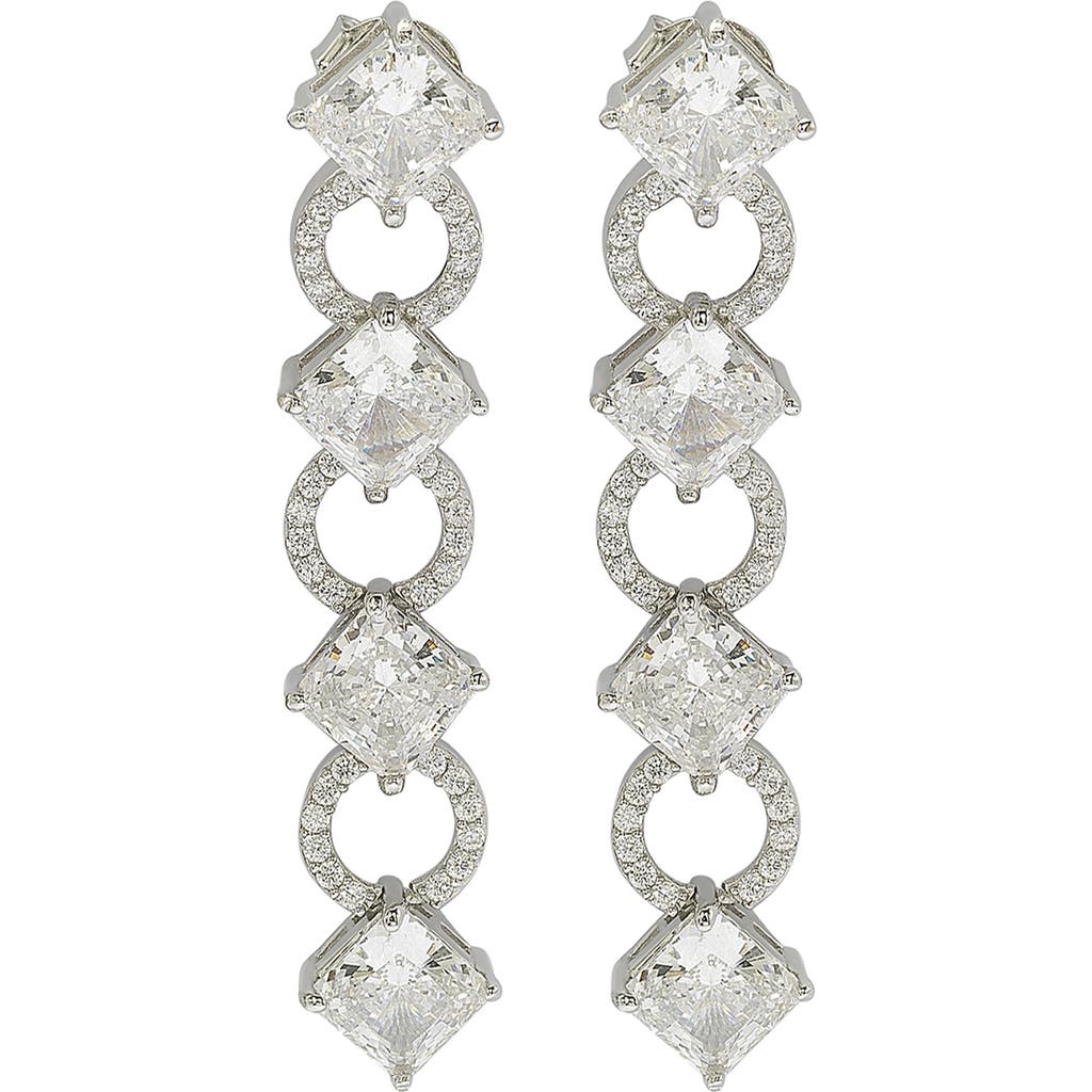 Suzy Levian Sterling Silver Cubic Zirconia Linear Drop Earrings In Silver