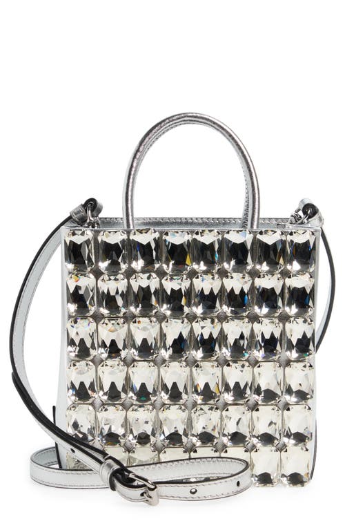 Still Life Crystal Embellished Metallic Leather Tote in Fantasy Print Nickel