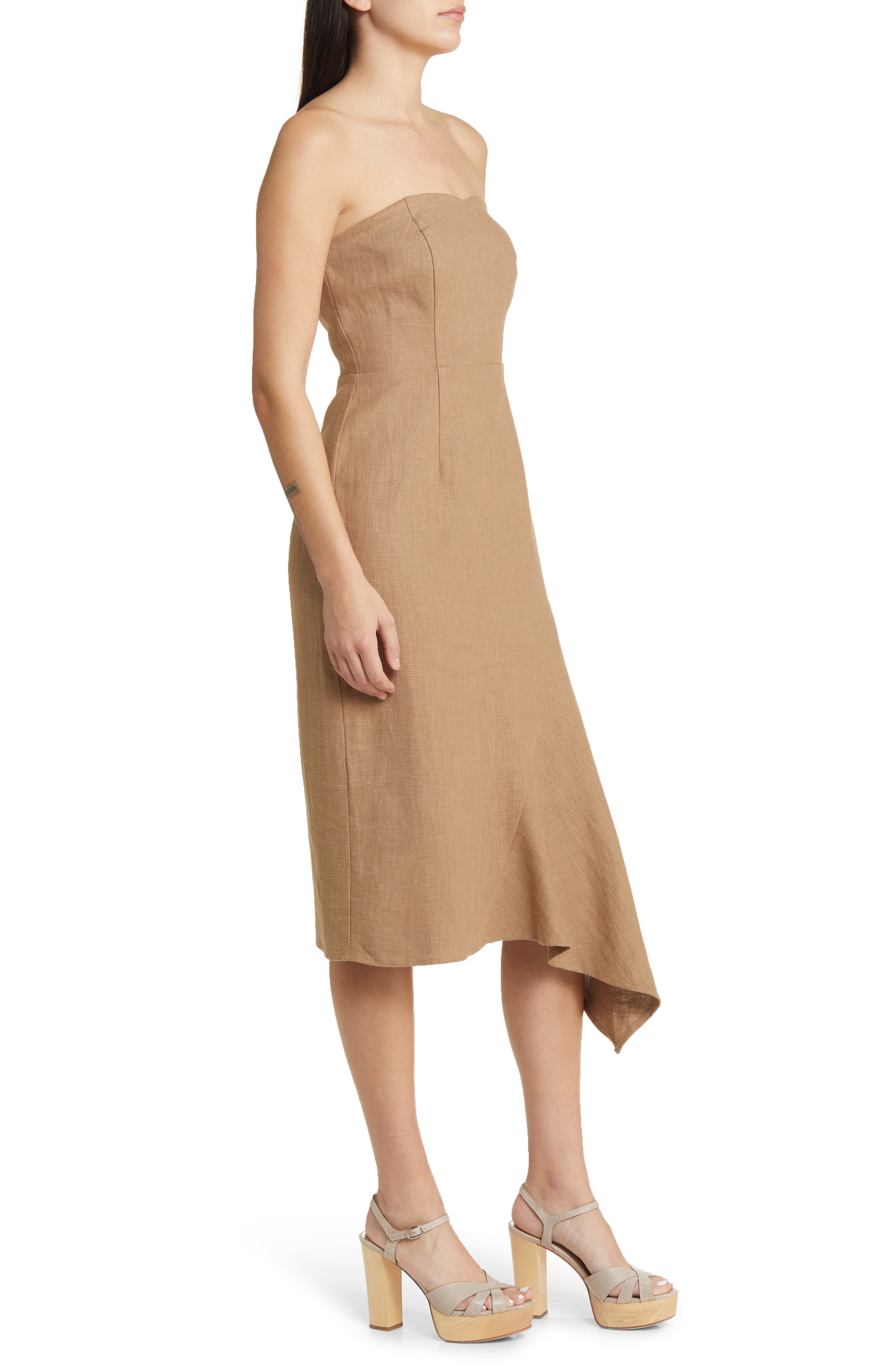 Du Paradis Strapless Linen & Cotton Dress in Walnut