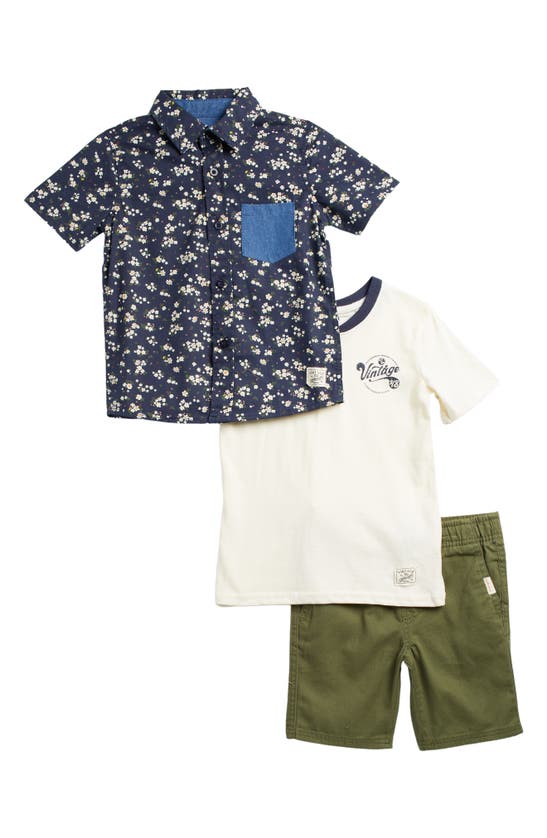 Shop Weatherproof ® Kids' Floral Button-up Shirt, Henley T-shirt & Shorts Set In Olive