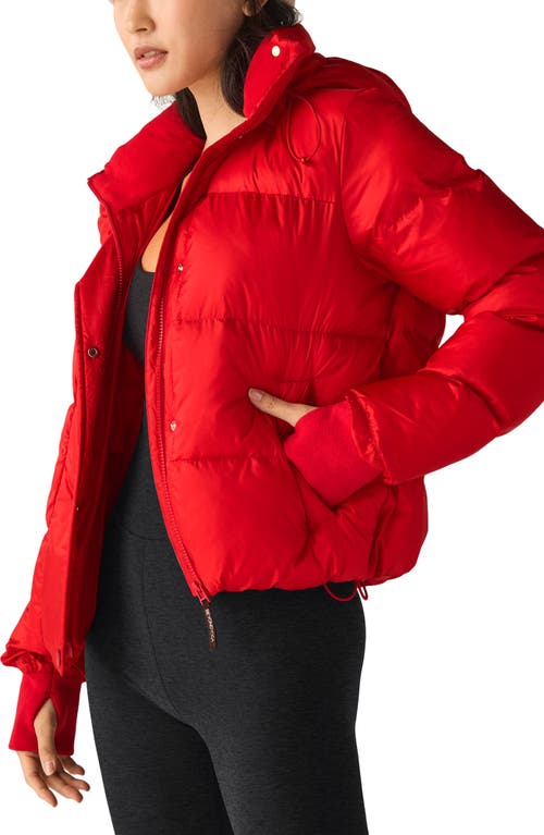 Beyond Yoga Big Cozy Puffer Hooded Jacket In Ruby Red