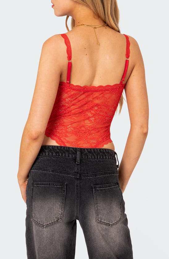 Shop Edikted Maribelle Tie Front Lace Bodysuit In Red