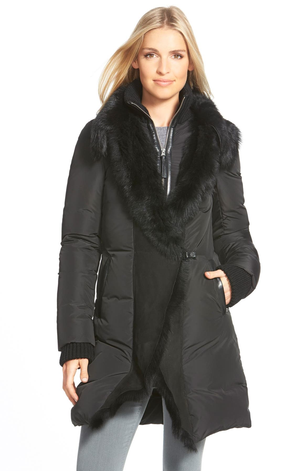 Mackage Long Down Coat with Genuine Toscana Shearling Trim | Nordstrom