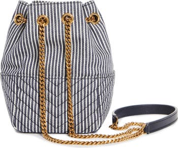 Saint Laurent Mini Ysl Striped Denim Bucket Bag