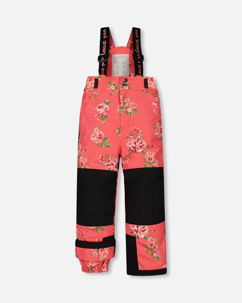 Shop Deux Par Deux Girl's Two Piece Snowsuit Black With Print Pant Printed Coral Flowers