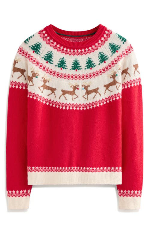 Shop Boden Edie Holiday Fair Isle Crewneck Sweater In Red Reindeers