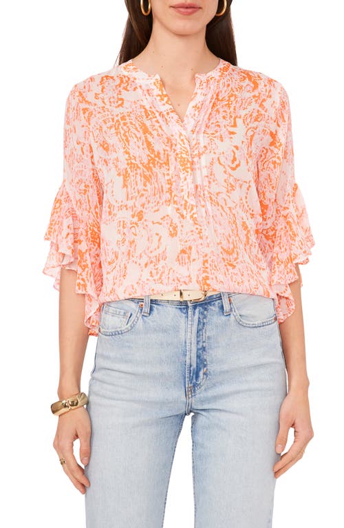 Vince Camuto Print Ruffle Sleeve Top Orange Fizz at Nordstrom,
