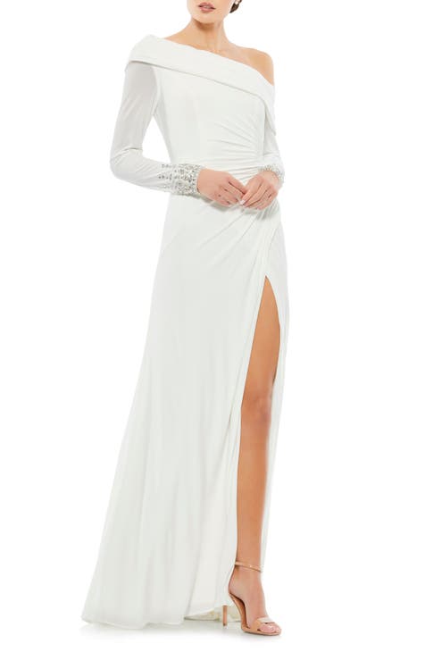 One-Shoulder Long Sleeve Jersey Gown