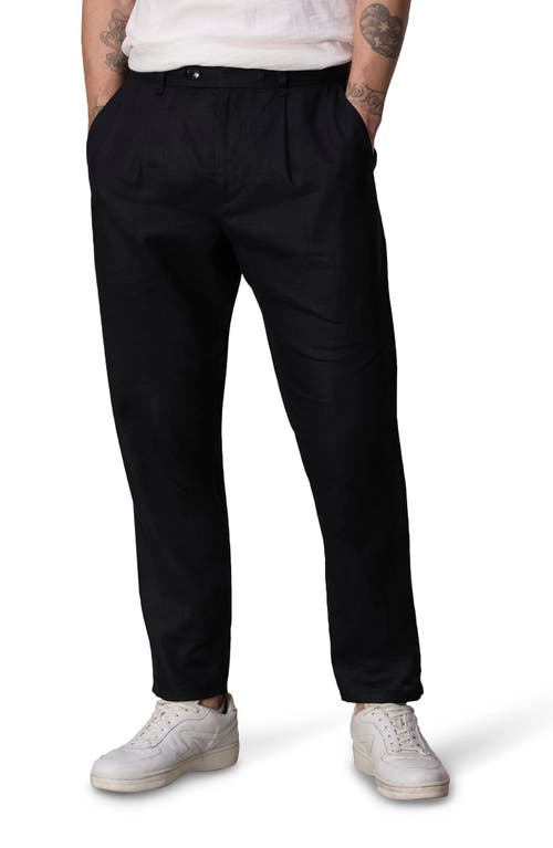 Slim Fit Pleated Linen Chinos in Black