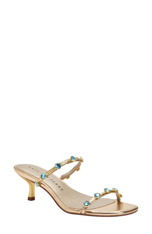 The Ladie Embellished Kitten Heel Slide Sandal in Gold