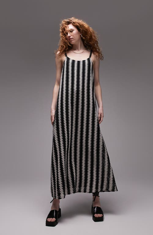 Topshop Crochet Beaded Maxi Dress in Black/white