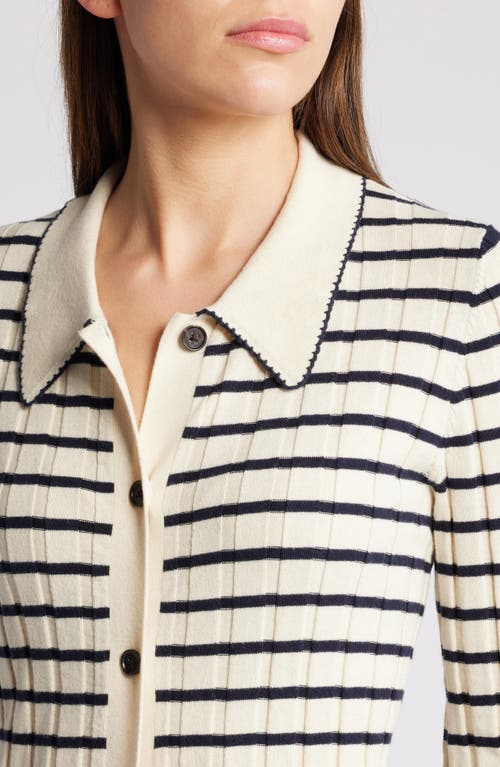 Shop Rails Aurelia Stripe Long Sleeve Cotton & Silk Blend Cardigan In Ivory Navy Stripe