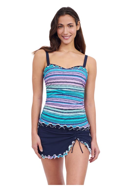 Profile By Gottex Harmony Underwire D Cup Ruched Tricolore Tankini In Blue Multi