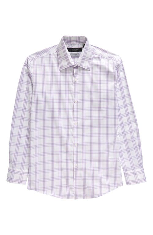 Shop Andrew Marc Kids' Skinny Fit Plaid Stretch Dress Shirt In Purple/blue