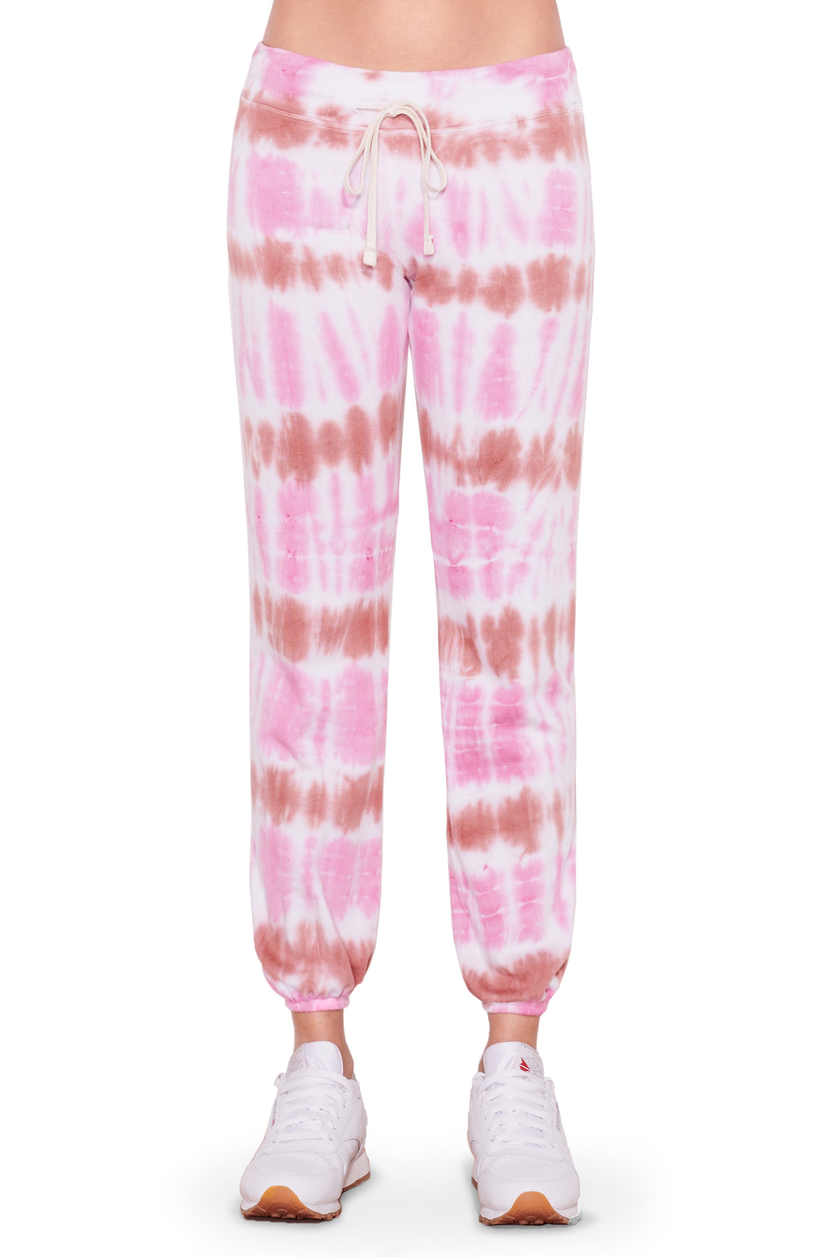 Sundry Tie Dye Joggers In Pink/ Wine 