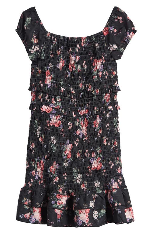 Ava & Yelly Kids' Floral Smocked Dress In Black