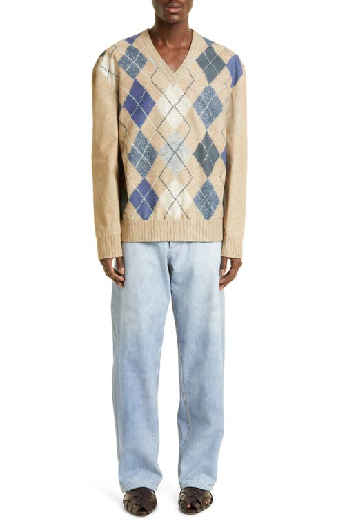 Shop Bottega Veneta Argyle Print Lambskin Leather Top In Camel/grey/blue