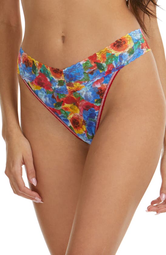 Hanky Panky Print Lace Original Rise Thong In Bold Blooms