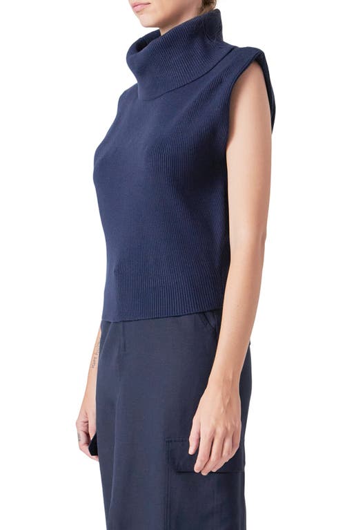 Shop Grey Lab Sleeveless Rib Turtleneck Sweater In Navy