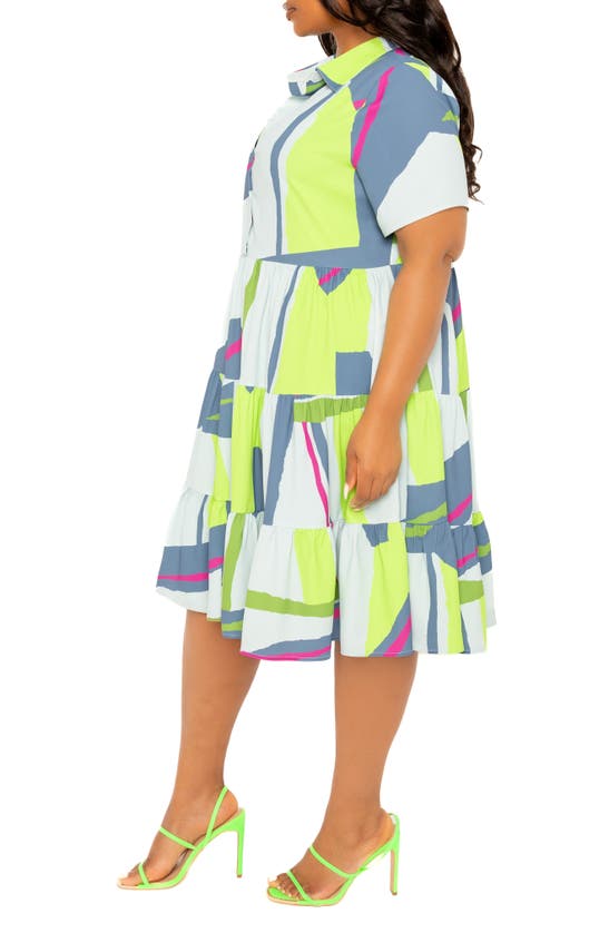 Shop Buxom Couture Print Tiered Shirtdress In Grey Multi