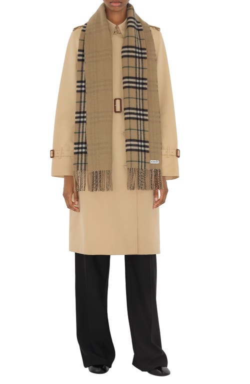 Shop Burberry Medium Icon Check Fringe Reversible Cashmere Scarf In Linden