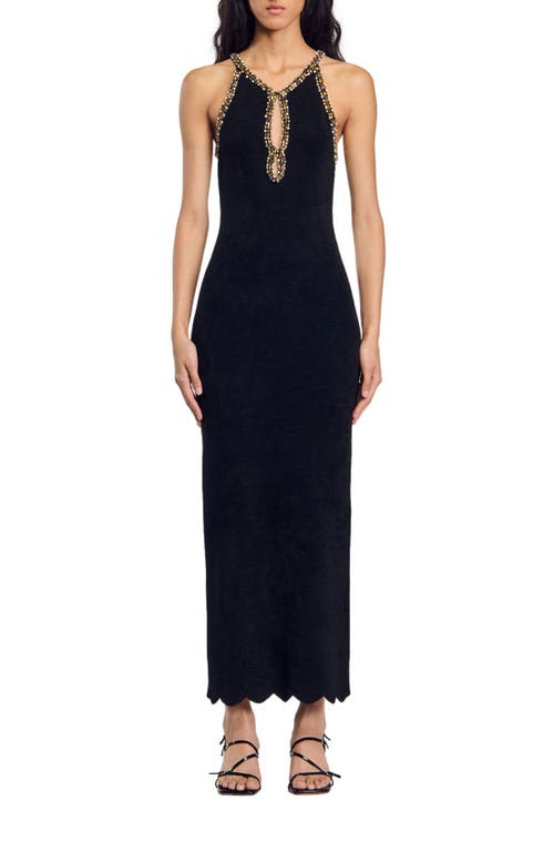 Shop Sandro Beaded Maxi Dress In Black