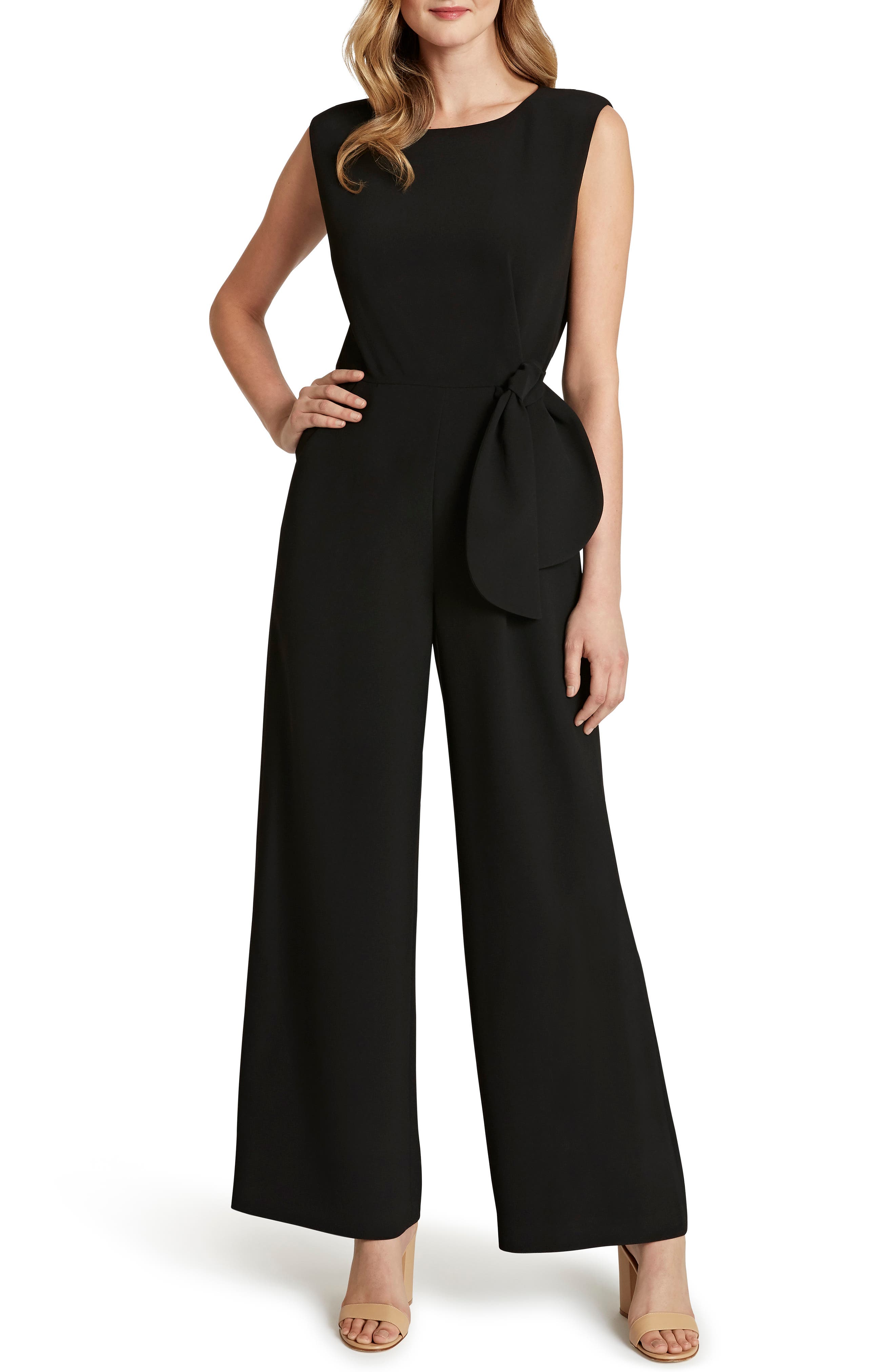 Tahari By Asl Raised Collar Sleeveless Solid Crepe Jumpsuit 2024 www tofrei