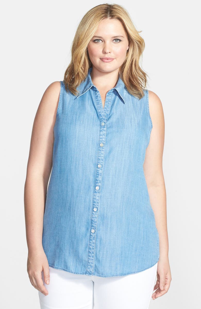 Foxcroft Sleeveless Denim Tunic Shirt (Plus Size) | Nordstrom