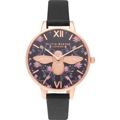 Olivia Burton Meant To Bee Leather Strap Watch,