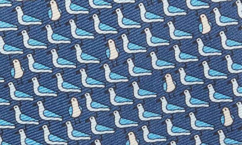 Zegna Ties Seagull Print Silk Tie In Darkblue