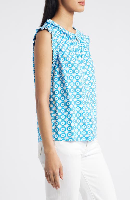 Shop Boden Olive Floral Sleeveless Button-up Shirt In Brilliant Blue, Blossom Tile