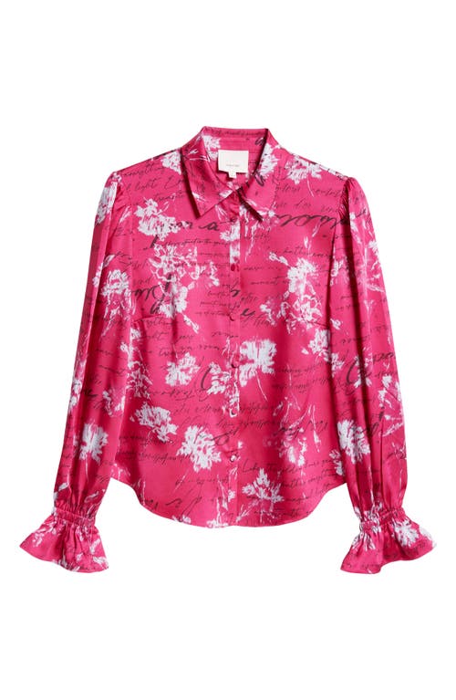 Shop Cinq À Sept Fiona Warm Carnation Satin Button-up Shirt In Plum Radish Multi