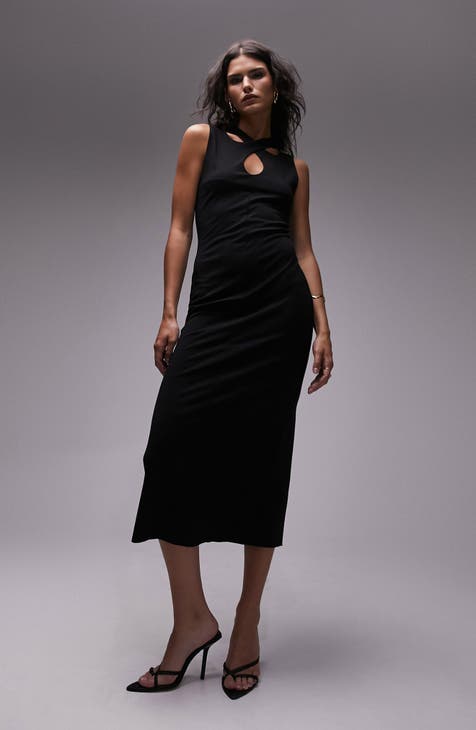 Croossover Keyhole Jersey Midi Dress