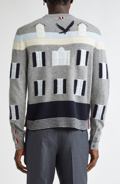 Shop Thom Browne House Intarsia Virgin Wool Sweater In Light Grey