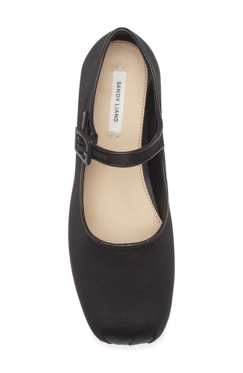 Shop Sandy Liang Pointe Mary Jane Flat In Black Satin