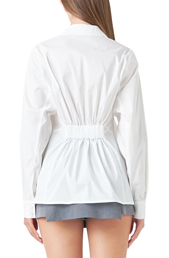 Shop Endless Rose Elastic Back Detail Cotton Blend Button-up Shirt In White