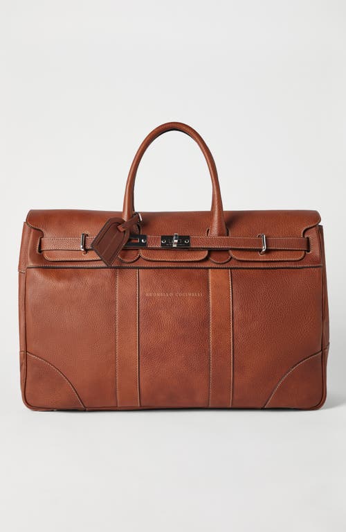 Shop Brunello Cucinelli Grained Calfskin Country Weekender Bag In Copper