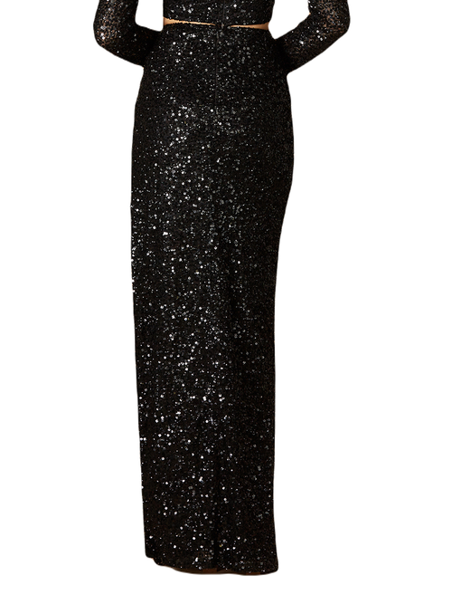 Shop Lara New York Long Side-slit Beaded Skirt In Black