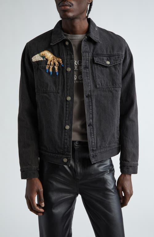 Undercover Embellished Hand Denim Trucker Jacket Black at Nordstrom,