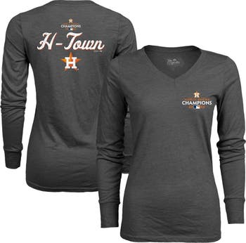 Women's Majestic Threads Charcoal Houston Astros 2022 World Series  Champions At-Bat Tri-Blend Long Sleeve V-Neck T-Shirt