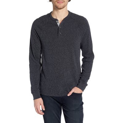 Faherty Luxe Heather Knit Organic Cotton Henley, Black