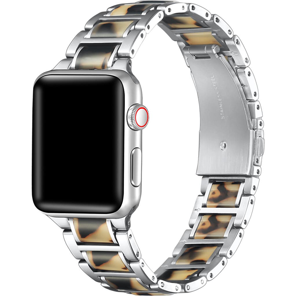 Shop The Posh Tech Resin Detail 23mm Apple Watch® Bracelet Watchband In Silver/light Natural Tortoise
