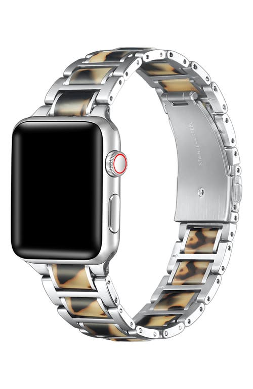 Shop The Posh Tech Resin Detail 23mm Apple Watch® Bracelet Watchband In Silver/light Natural Tortoise