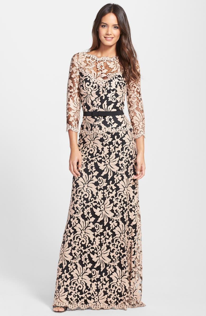 Tadashi Shoji Belted Embroidered Lace Gown (Regular & Petite) | Nordstrom
