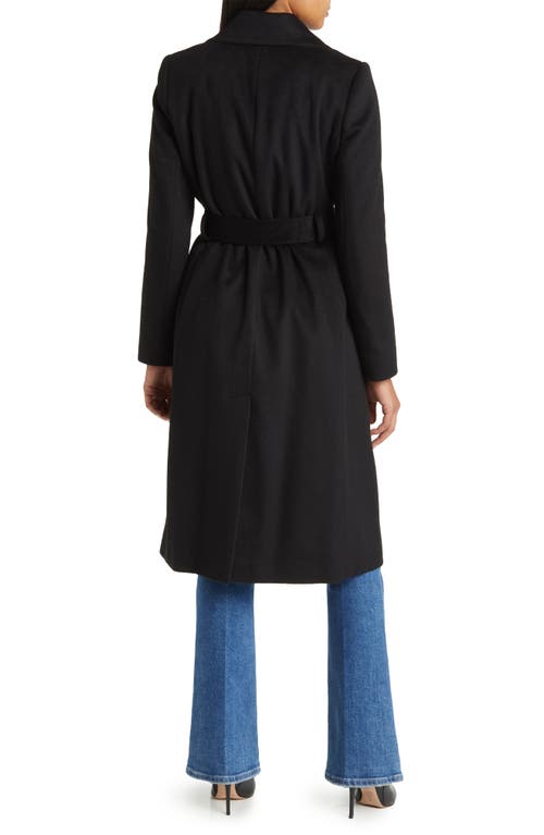 Shop Sam Edelman Tie Belt Wool Blend Wrap Coat In Black