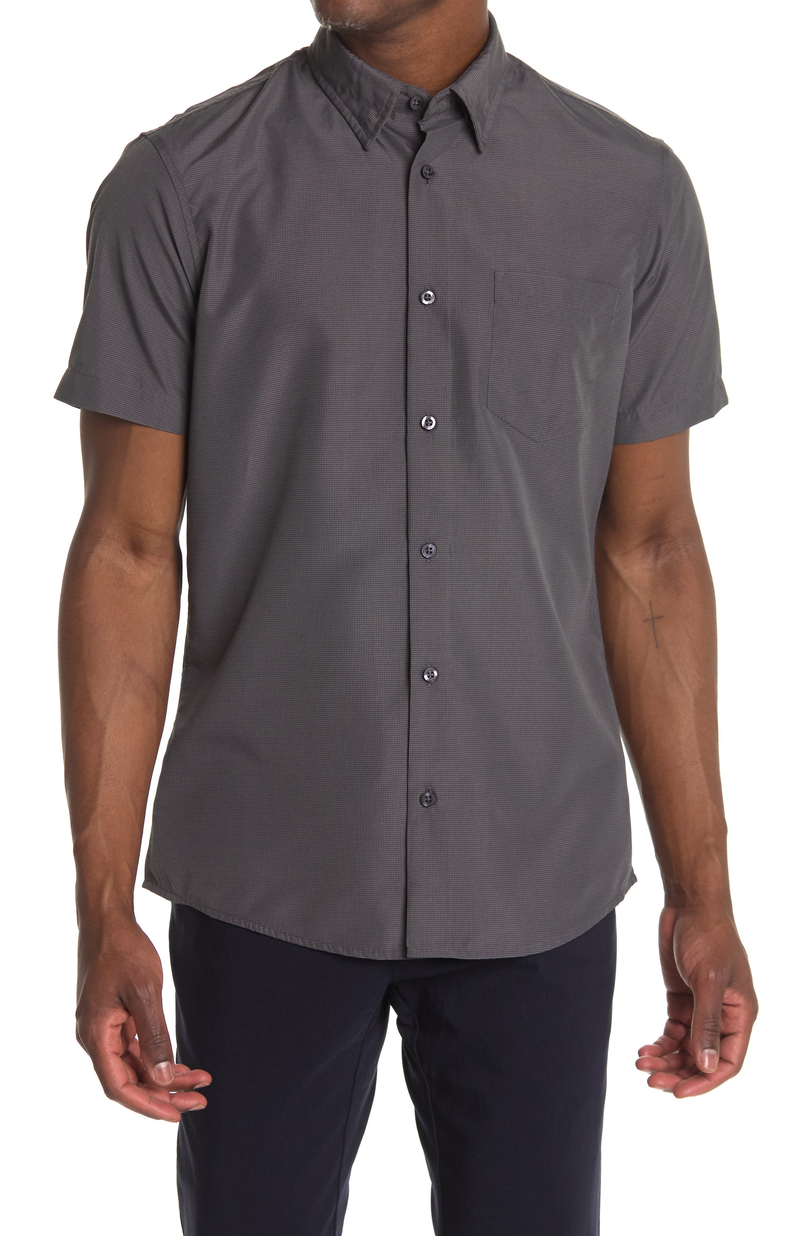14th & Union Short Sleeve Performance Shirt In Dark Grey | ModeSens