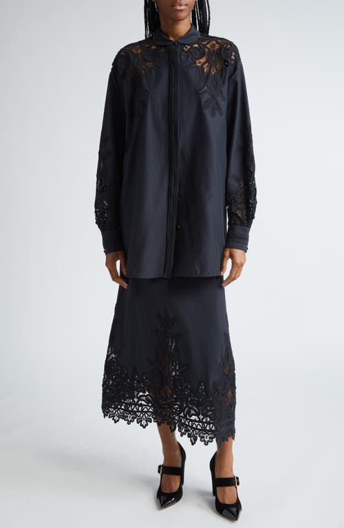 Shop Ulla Johnson Harden Embroidered Yoke Cotton & Silk Tunic Shirt In Noir